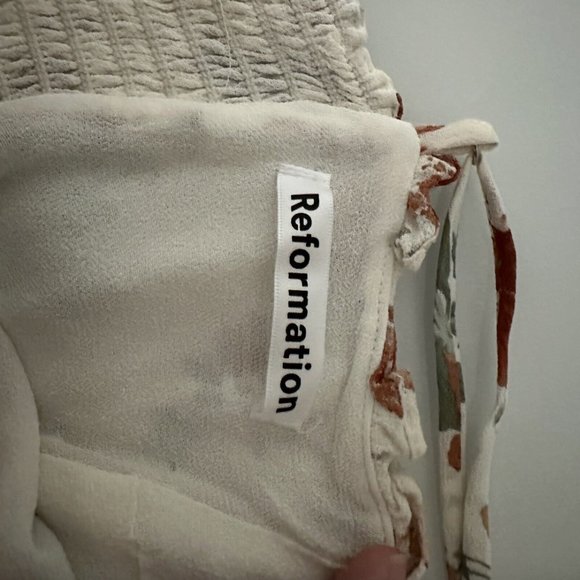 $218 Reformation [‎ 6 ] Cassandra Midi Dress in Veranda Floral Ivory #5831 - Picture 13 of 15